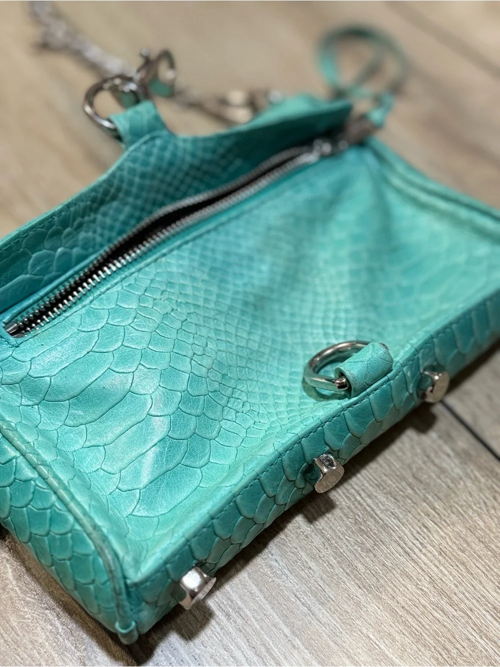 Rebecca Minkoff Mini M.A.C. Turquoise Python Embossed Leather Crossbody Bag